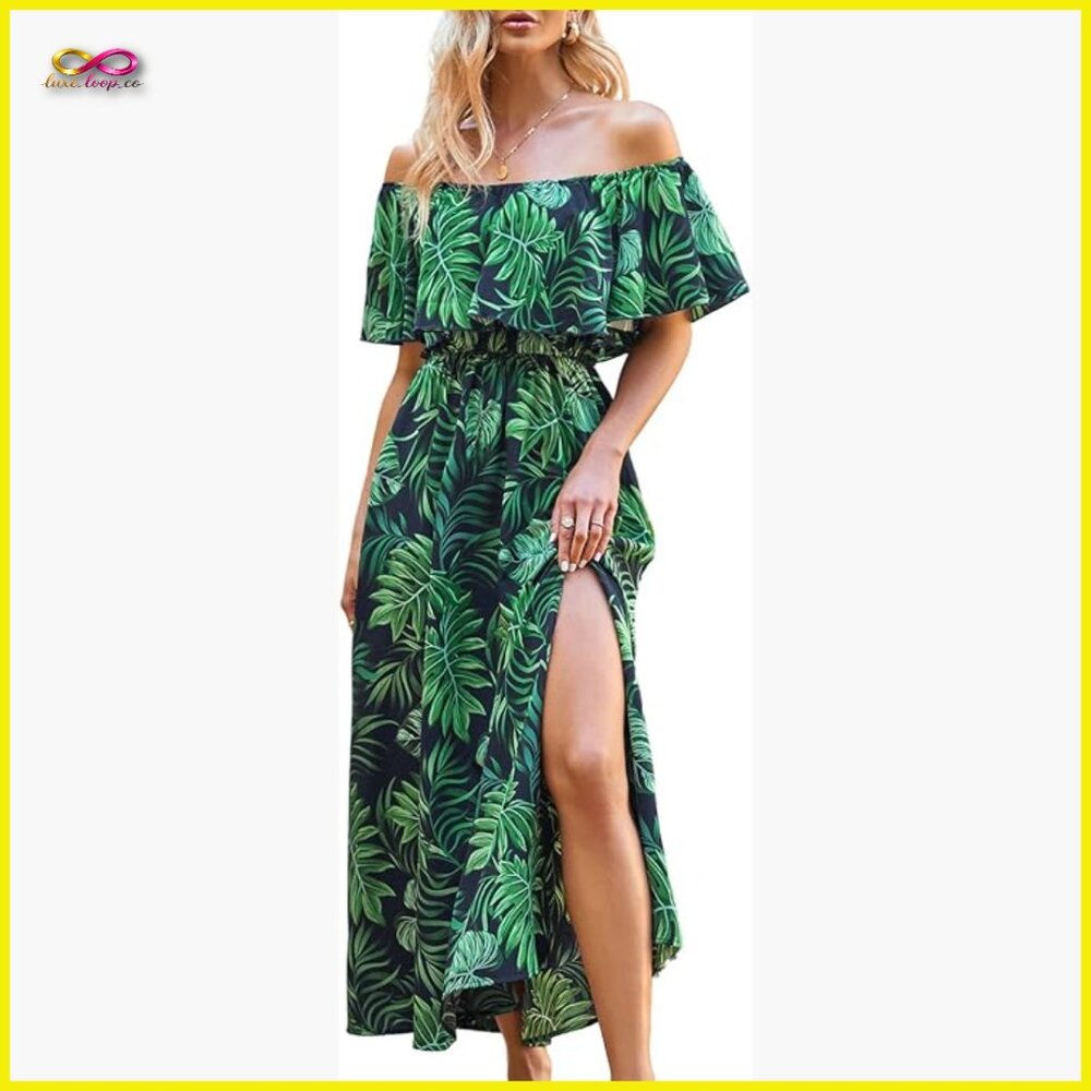 Ruffle Floral Maxi Dress Off Shoulder Backless Beach Summer Boho Chic
